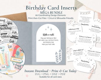 Birthday Card Sentiment Mega Bundle SVG | Print Then Cut Inserts | Cricut & Silhouette | Card Making Bundle, PNG PDF (Digital Download)