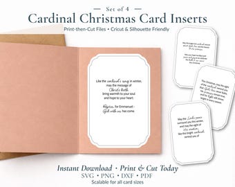 Printable Christmas Cardinal Card Sentiment bundle, Religious Christian Inspired Messages, Print & Cut SVG, PNG (Digital Download)