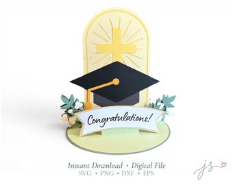 Christian Graduation Centerpiece Svg, 3D Paper Cross Grad Party Decor, printable banner, Cricut, Silhouette, svg, dxf, png, eps