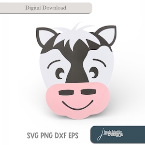 File di scheda SVG mucca: biglietto di auguri di compleanno a strati per bambini della fattoria, fustellato per Cricut e Silhouette (download immediato) PNG, DXF