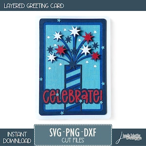Feiern Sie Firecracker SVG Grußkarte, 5x7 4. Juli Karte, Unabhängigkeitstag, Neujahr SVG, Sofortiger Download für Cricut oder Silhouette