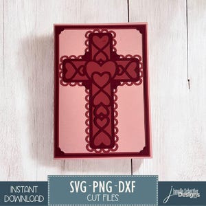 十字架とハートのカードSVG、5x7インチのキリスト教グリーティングカードカットファイル、CricutとSilhouette用の宗教的SVG、お悔やみ、洗礼、初聖体拝領