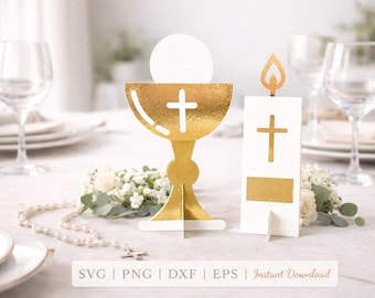 Chalice Patten Candle SVG File: Layered 3D First Communion Die Cut Design, Catholic Sacraments, Cricut Silhouette (Digital Download) PNG DXF