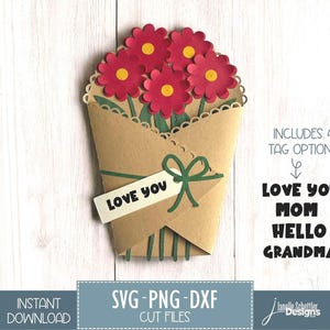 Cartão de buquê de margaridas SVG, arquivo de corte para cartão de felicitações de flores, Cricut ou Silhouette SVG, cartão floral 5x7 SVG, artesanato em papel, aniversário, cartão de amor