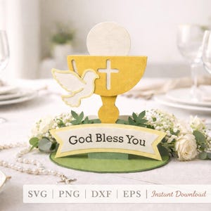Eerste communie kelk middelpunt SVG, gelaagde 3D-cut bestand decor voor katholieke religieuzen, Cricut en silhouet (digitale download) PNG, DXF