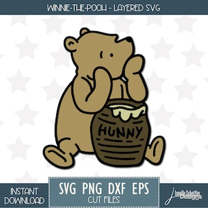 Winnie-the-Pooh Honey Pot SVG file, vintage layered cut SVG for Cricut and Silhouette, baby shower, birthday, party decor Instant download