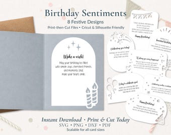 Birthday Card Sentiment Inserts SVG | Print Then Cut Birthday Card Inserts | Cricut & Silhouette Card Making (Digital Download)