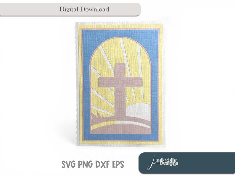 Sunrise Cross Layered Card SVG