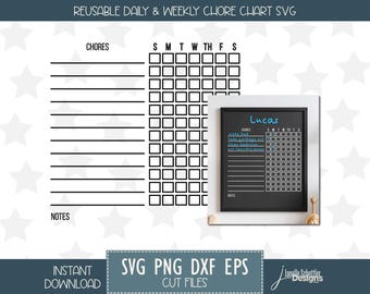 Reusable Chore Chart SVG file: Daily Weekly Planner, family Task Tracker, For Acrylic / Dry Erase Boards, Printable PNG (Digital Download)