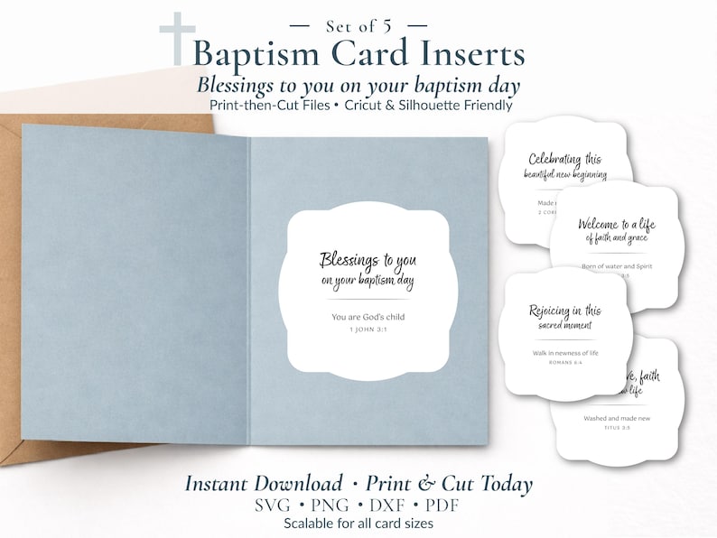 Baptism Card Inserts SVG Bundle – Christian Printable Gift Tags