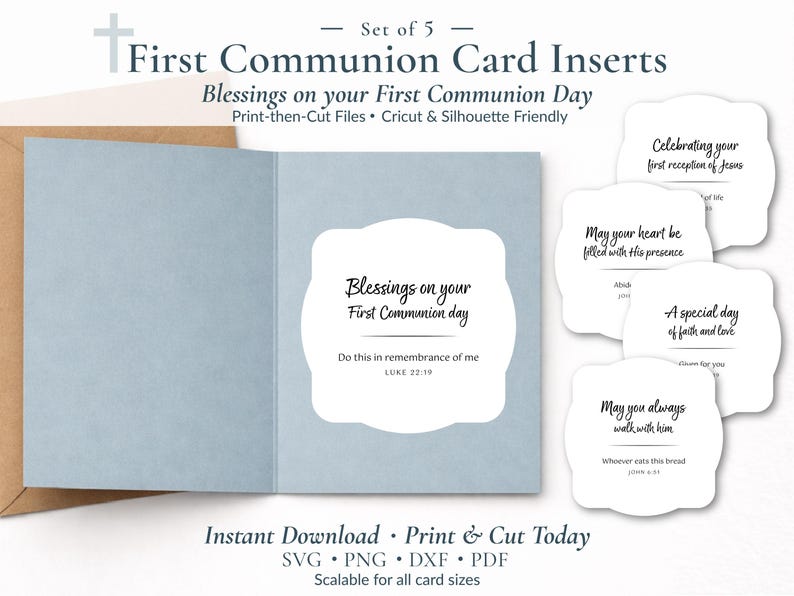 First Communion Card Inserts SVG Bundle – Printable Scripture
