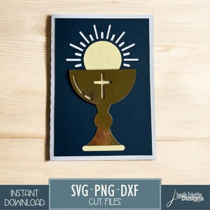 Calice carte de voeux SVG, fichier de coupe SVG carte de première communion, religieux 5 x 7 cartes pliée pour Cricut ou Silhouette, baptême, carte de confirmation
