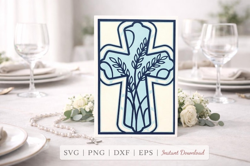 Wheat Cross Card SVG – Christian Sympathy Layered Die Cut Design