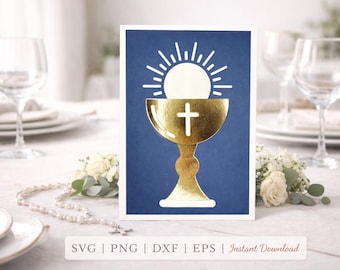 Chalice Card SVG File: First Communion, Confirmation, Religious Catholic Sacraments Layered Die Cut Design (Digital Download) PNG, DXF