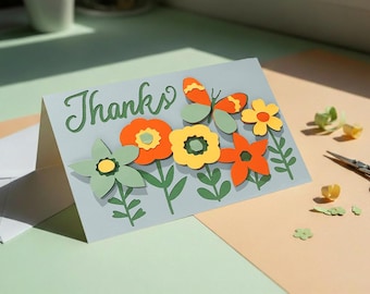 Floral Thank You Card SVG, Layered Paper Cut Design (Digital Download)