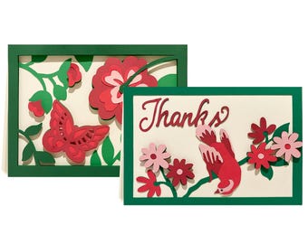 Butterfly & Bird SVG Card Set: 3D Floral Pop-Up Thank You Cards