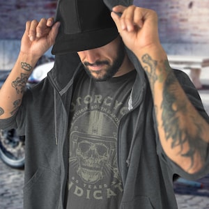 Motorcycle Syndicate Skull Tee - Biker Unisex Jersey Short Sleeve