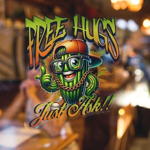 Free Hugs Just Fragen Kaktus Gestanzte Aufkleber, (DTF) - Lustige Sukkulenten Pflanze Vinyl Aufkleber für Laptops, Wasserflaschen, Journale und Autos