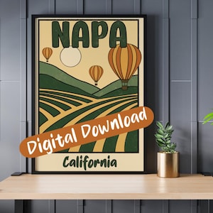 Napa Valley Digital Vintage Poster - California Vineyards Art Print, 300dpi png, instant download retro travel wall art