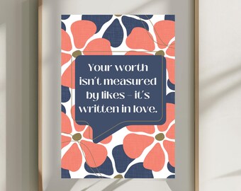 Your Worth Isn’t Measured by Likes Digital Print, Hand-Drawn Christian Wall Art, Modern Self Worth Quote Poster,16x20 Inch High-Res Download