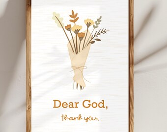 Dear God Thank You Printable Wall Art, Christian Quote Poster, Faith Scripture Decor, Minimalist Hand-Drawn Boho Digital Download Home Print