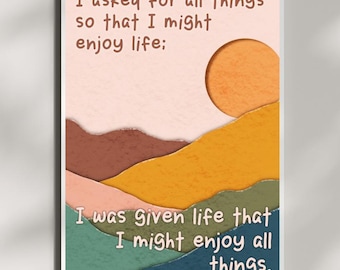 Inspirational Life Quote Poster, Boho Sunset Wall Art, Motivational Digital Download, Minimalist Landscape Print, Positive Affirmation Decor