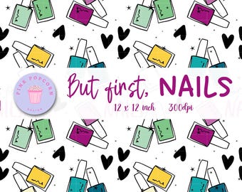 Nail Polish Seamless Pattern: Salon Design, Fabric Printing (PNG Digital Download)