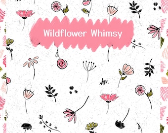 Wildflower Whimsy Seamless Pattern, Pink Floral Digital Paper, Hand Drawn Wildflower Fabric Print, Cottagecore Floral Pattern, Digital PNG
