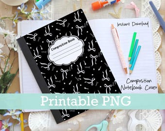 Printable Composition Notebook Cover: Chic Bow Design (PNG Digital Download)