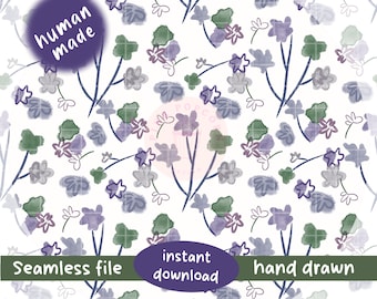 Watercolor Floral Seamless Pattern: Purple & Blue Fabric Design (PNG Digital Download 300DPI 13"x13")