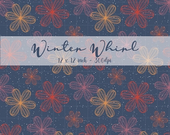 Christmas Floral Seamless Pattern Digital Download, Navy Red Pink Holiday Flowers, Winter Fabric Print
