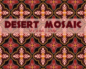 Moroccan Mosaic Seamless Pattern Digital Download - Pink Red Gold Floral Tile Home Decor & Women's Accessories