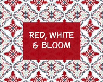 Red White & Bloom, Patriotic Seamless Pattern, 4th of July Digital Paper, Independence Day Red Blue Floral Tile, USA Surface Pattern PNG