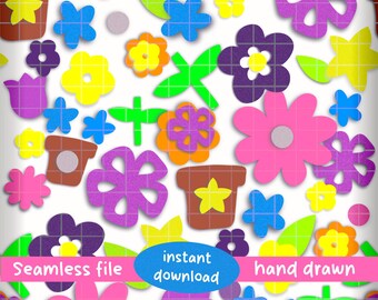 Foam Stickers Seamless Pattern: Hand-Drawn Back to School Design (PNG Digital Download 300DPI 13"x13")
