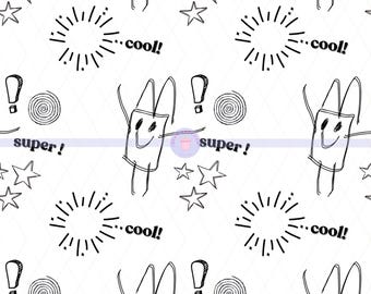 Cute Original Kids Seamless Pattern 300 DPI png Instant Download Digital for Vinyl Fabric Surface Design Cool Stars Black and White