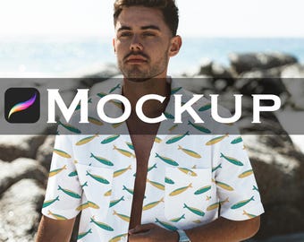 Men's Tropical Shirt Procreate Mockup: Beachwear Design Template (Digital Download)