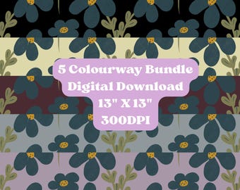 Floral Seamless Pattern Bundle: Dark Blue Flowers (Digital Download)