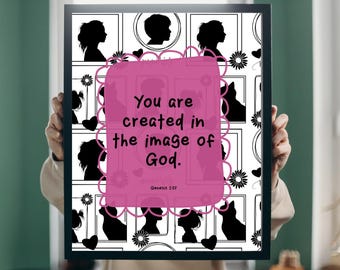 You Are Created in the Image of God Scripture Wall Art, Christian Digital Download, Bible Verse Poster, Faith Printable, Genesis 1:27 Quote