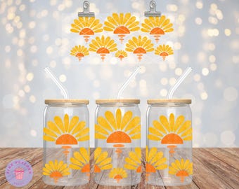 Retro Sunburst Glass Can Wrap: Mid-Century Modern PNG (Digital Download)