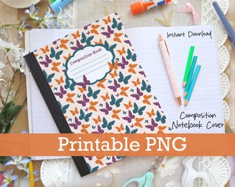Vintage Butterfly Notebook Cover: Printable PNG for Composition Notebooks (Digital Download)