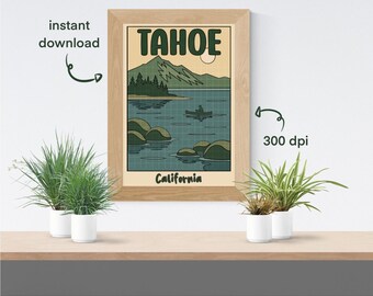 Vintage Lake Tahoe Art Print: Retro Travel Poster (Digital Download)