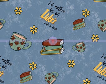 Cozy Book Lover Seamless Pattern: Coffee, Daisies PNG (Digital Download)