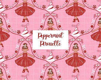 Ballerina Christmas Seamless Pattern, Hand Drawn Sugarplum Fairy Digital Download (12"x12" PNG Digital Download)