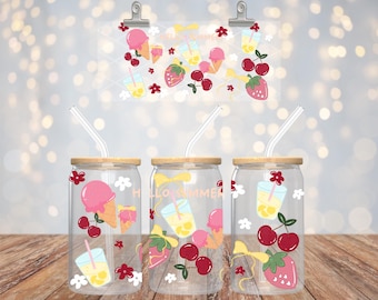 Summer Drink Can Wrap PNG: Cherries, Lemonade, Ice Cream (Digital Download)