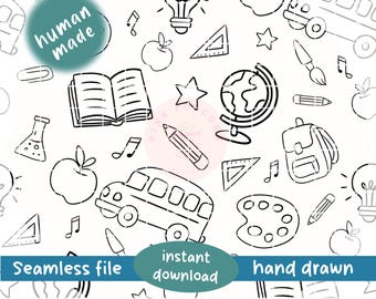 Back to School Doodle Pattern: Hand-Drawn PNG (Digital Download 300DPI 13"x13")