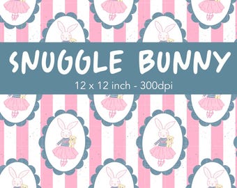 Snuggle Bunny Seamless Pattern | Hand Drawn Easter Bunny Fabric Design | Kids Clothing & Accessories | 12x12 Inch PNG 300 DPI