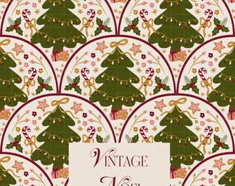 Vintage Christmas Seamless Pattern, Hand Drawn Coquette Holiday Fabric Print (PNG Digital Download 12"x12")