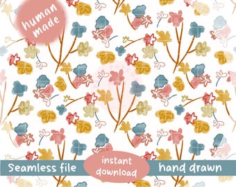 Hand Drawn Floral Pattern: Seamless Fabric & Wallpaper Design (PNG 300dpi Digital Download)