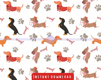 Cute Dachshunds Seamless Pattern 300 DPI png Instant Download Digital for Vinyl Fabric Surface Design Dogs Pj's