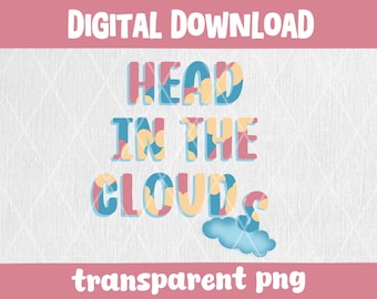Head in the Clouds PNG: Dreamy Pastel Digital Decal (300 DPI)